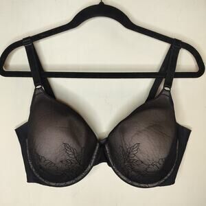 Warner's Underwire Bra Black Nude Floral Lightly Lined